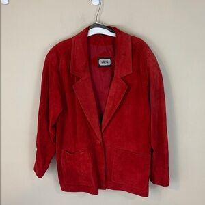 Vintage Toffs Red Suede Leather Blazer One Button Jacket Size M